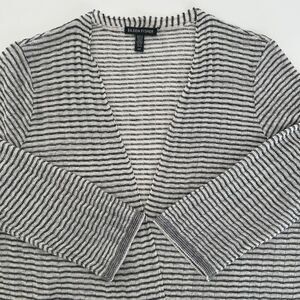Eileen Fisher Organic Linen Crepe Knit Open Cardigan Lightweight Size S Striped